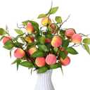 Daifunli 10 Pcs Artificial Peach Branches Realistic Artificial Peach Fruits with Green Leaves Simulation Branches Decoration for Vase Home Party Decoration (2 Peaches,14.96 Inch)