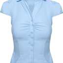 Princess Polly Arianwyn Short Sleeve Shirt (Blue, S)
