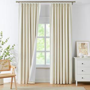 WEST LAKE Bailey Pinch Pleated Full Blackout Curtains with Liners 90 Inches,Ivory Pearl Linen Textured Room Darkening Drape with Back Tab,Farmhouse Window Treatment for Bedroom Living Room,40"Wx90"Lx2 (40"W x 90"L (Pack of 2))
