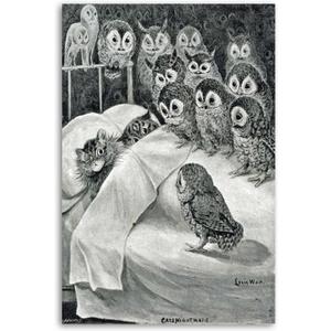 BUUTUUCE Louis Wain Cat Nightmare Owl Bird Canvas Art Poster And Wall Art Picture Print Modern Family Bedroom Decor Posters 16x24inch(40x60cm)