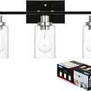 MELUCEE Modern Bathroom Lighting with Clear Glass Shade, 3-Light Black Vanity Light Wall Mount Lamp for Bedroom Vanity Table Bathroom Dressing Table, Brushed Nickel Socket (Patent No.: US D963914 S)