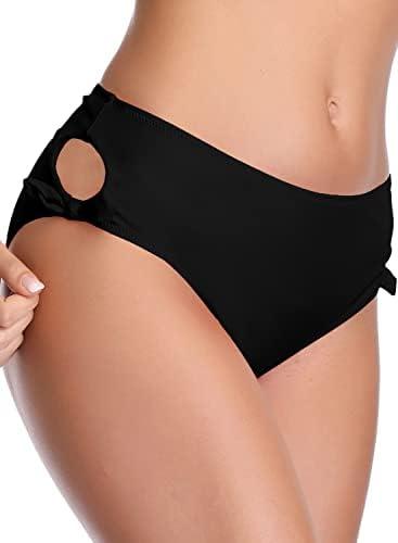 SHEKINI Women's High Waisted Bikini Bottoms Cutout Side Tummy Control Classic Swimsuit Briefs, Black, Large