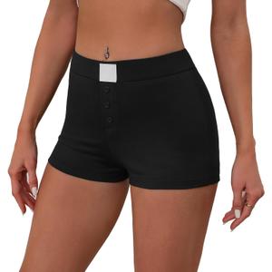 OLYCN Women's Micro Shorts Y2K Low Rise Slim Fit Elastic Button Front Comfy Shorts Sexy Pj Bottoms (Black, L)