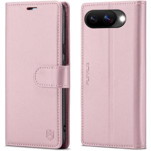 Wallet Case for Google Pixel 9 5G/Pixel 9 Pro 6.3", RFID Blocking Credit Card Holder, PU Leather Folio Flip Kickstand Protective Shockproof Cover for Pixel 9/9Pro (Pink)