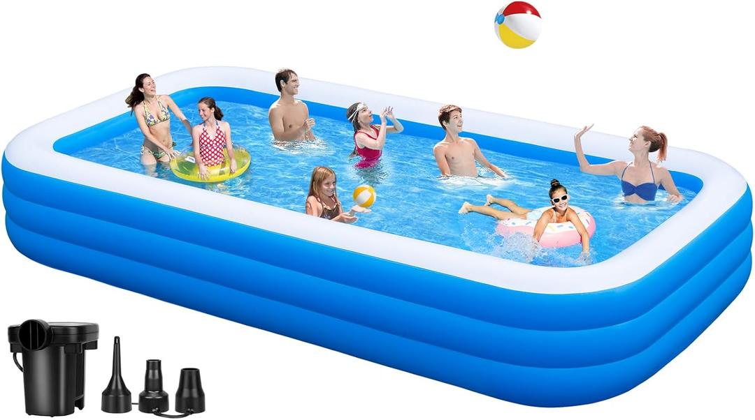 Large Inflatable Pool for Adults - 130'' x 72'' x 22'', Full Sized Blow Up Pool with Pump, Thickened Swimming Pool for Family Backyard Summer Lawn