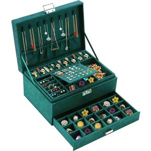 Jewelry Boxes for Women Green Velvet Jewelry Organizer with Lock,Teen Jewelry Organizers and Storage Earring and Necklace Holder Organizer Box Womens Jewelry Box for Necklaces Earrings Rings Bracelets