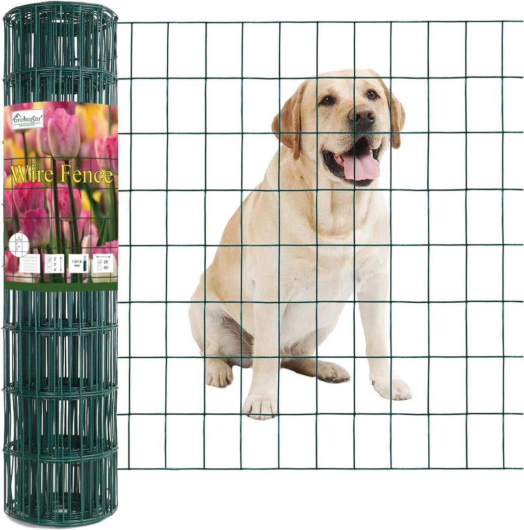 FOREHOGAR Green PVC Coated Welded Wire Fence 24 Inch x 25 Foot, 2 Inch x 3 Inch 16GA, Garden Border Fencing Roll Vinyl Coating Metal Wire Mesh for Yard Vegetable Plant Protection Poultry Netting
