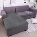 hyha Velvet Couch Cushion Covers, Stretch Chaise Lounge Sectional Couch Seat Covers L Shape for Sectional Sofa, Soft Sofa Cushion Slipcover Washable with Elastic Bottom, Chaise, Grey