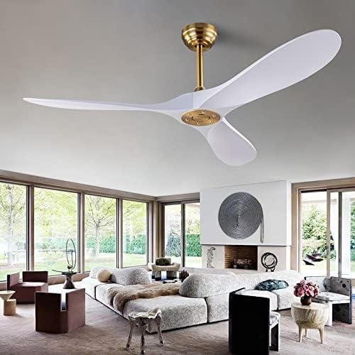 QUTWOB 52" Ceiling Fan with Remote Control No Lights,Modern Reversible DC Motor Indoor Outdoor 3 Blades Ceiling Fans for Patio Bedroom Living Room(Gold+White)