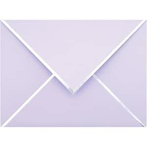 A7 Envelopes - 25-Pack Purple V Flap Silver Foil Border Luxury Mailing Envelopes for 5" x 7" Cards - Wedding, Invitations, Baby Shower, Photos, Birthday, Bridal Shower - 5.25" x 7.25" (Lavender)