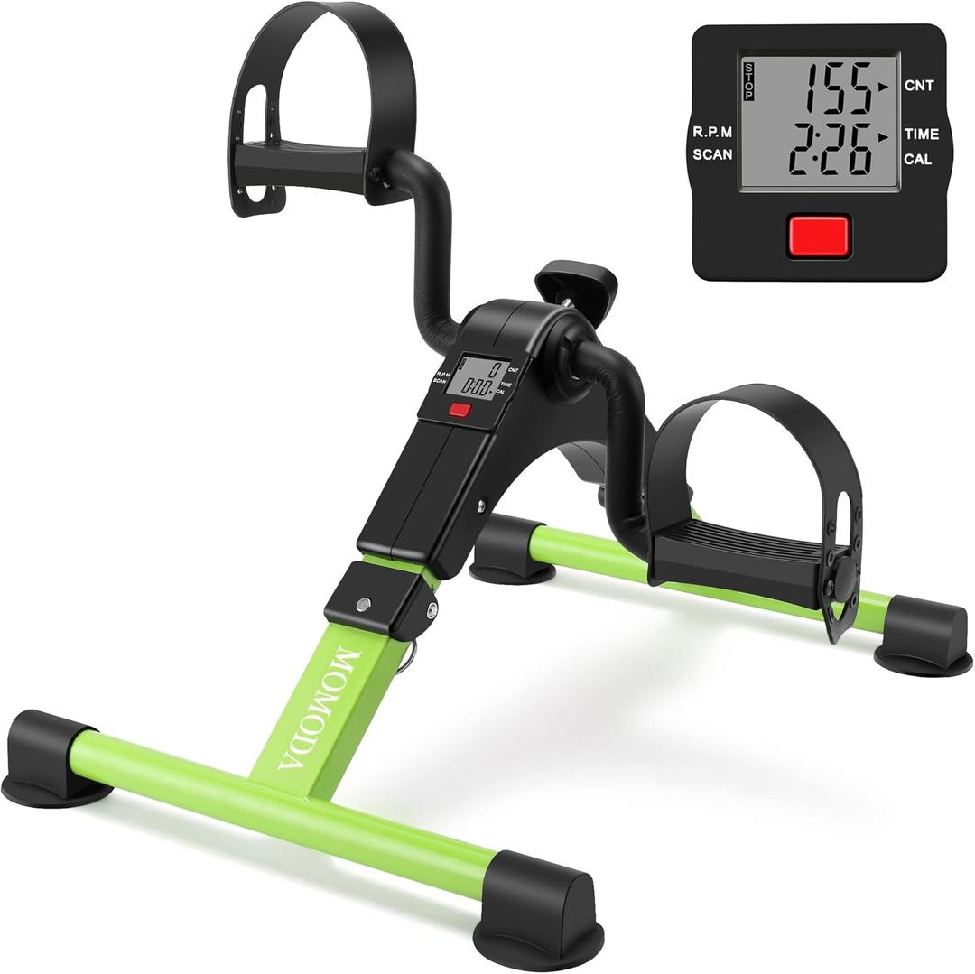 Pedal Exerciser Desk Exercise Bike Leg and Arm Bike with LCD Monitor Foldable (Black/Green)