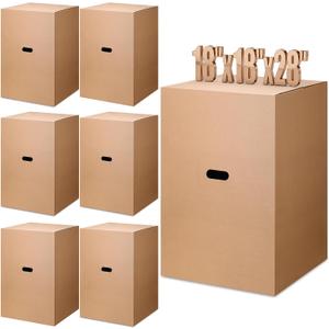 Fullhawl 6 Pack Large Moving Boxes with Handles 18 x 18 x 28 Inches Kitchen Corrugated Moving Boxes Double Wall Heavy Duty Cardboard Packing Box for Packing Shipping Mailing Garage Storage