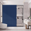 Magnetic Folding Shower Curtains Acordion Shower Curtain Fabric Polyester Waterproof Shower Curtains Suitable for Family Hotel Homestay Bathroom (Dark Blue,50x40 inch )1Pack