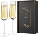 AW BRIDAL Mr and Mrs Gifts Wedding Champagne Flute Set of 2, Bride and Groom Champagne Glasses with Wood Keepsake Box, Engagement Gifts for Women, Bridal Shower and Wedding Gift for Couples