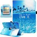 Universal 7 8 Inch Android Tablet Case, Dluggs PU Leather 360 Degree Rotating Multi-Angle Viewing Stand Case Cover for 7.0 8.0 and All 7.0-8.5 Inch Tablet, Beach