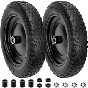 4.80/4.00-8" Flat Free Tire and Wheel 14.5" Solid Flat-Free Replacement Tire with 5/8"& 3/4" Axle Borehole, Adjustable Centered Hub 3-7" for Wheelbarrow Garden Trailer and Trolley by Cenipar
