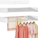 Wall Mounted Clothes Drying Rack Folding Indoor, Foldable Laundry Drying Rack Collapsible,Invisible, Space Saving, Retractable Towel Drying Rack, with Wall Template(6 Drying Rods, White 40")