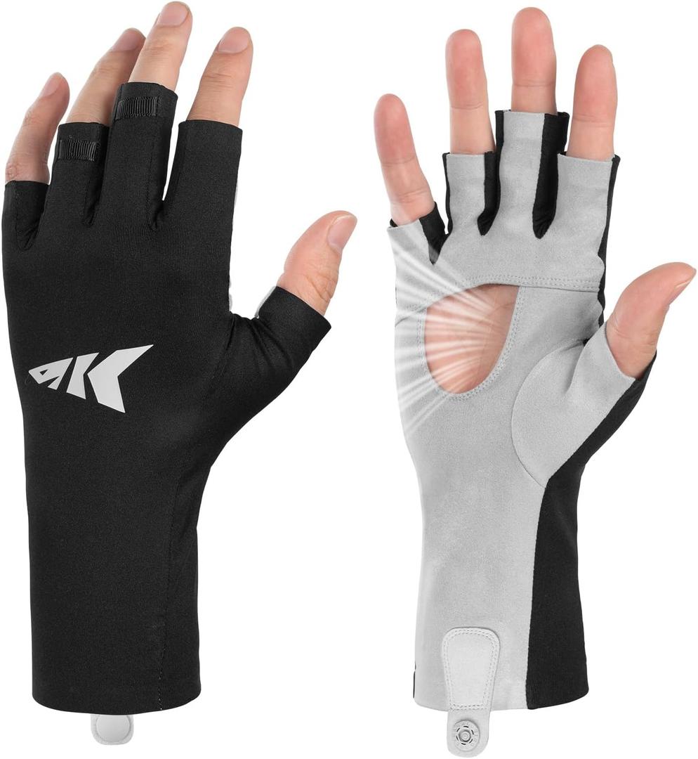KastKing Ultimate Angler Fingerless SPF Sun Gloves, UPF50+ Sun Protection Fishing Gloves, Hydrocool Technology, Open Palm Design, Extended Cuff UV Protection Gloves for Fishing, Hiking, and Cycling (Small-Medium, Master Collection)