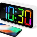 Digital Alarm Clocks for Bedrooms, Plug in Large Numbers NightLight 12/24Hr DST and Snooze, Loud Dual Alarm Digital Clock for Heavy Sleepers Adults Teens with USB Charger(White+RGB)
