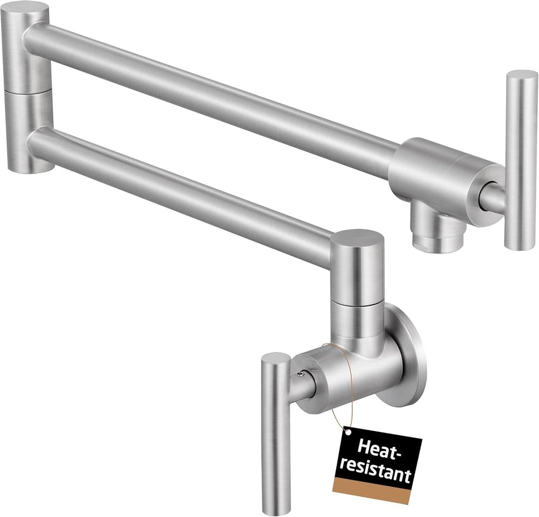 KES Pot Filler Faucet Brushed Nickel, 26" Over Stove Pot Filler with Heat-Resistant Cartridge, Kitchen Wall Mount Faucet with 360 Swing Arm, Stainless Steel, NSF Certified, KN927LFF18-BS