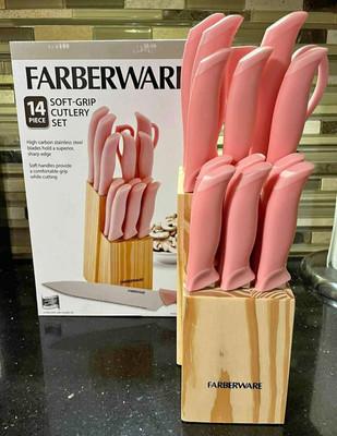 FARBERWARE PINK 14 PIECE SOFT GRIP CUTLERY SET