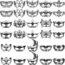 Yunsailing 30 Pieces Masquerade Mask Antique Masks with Straps for Halloween Women Men Mardi Gras Venetian Ball Party (Silver)