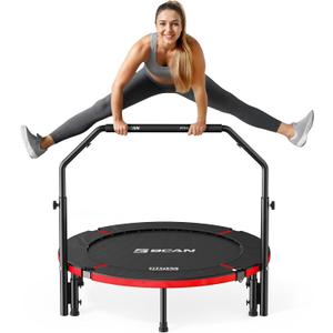 BCAN SP2 40" Foldable Mini Trampoline Max Load 330lbs, Fitness Rebounder with Adjustable Foam Handle, Exercise Trampoline for Adults Indoor/ Garden Workout | FED Fitness, Black Red