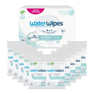 WaterWipes Sensitive+ On The Go Wipes, 3-In-1 Cleans, Cares, Protects, 99.9% Water, Unscented & Hypoallergenic Wet Wipes, 100 Count (10 Packs)