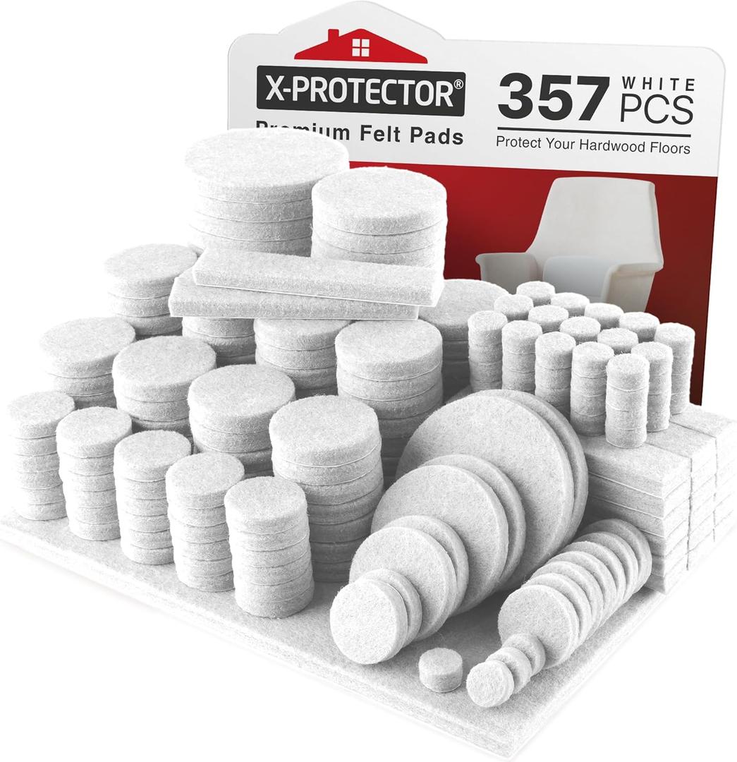 357 pcs White Felt Furniture Pads X-Protector! Huge Quantity of Furniture Pads for Hardwood Floors with Many Big Sizes Your Ideal Wood Floor Protectors for Furniture. Protect Any Type of Hard Floor