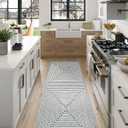 LIVEBOX Ultra-Thin Hallway Runner Rug 2.5x12, Modern Geometric Washable Kitchen Runner Rugs, Non Shedding Indoor Carpet for Entryway Laundry Room Bathroom (03-ivory Gray/Black)
