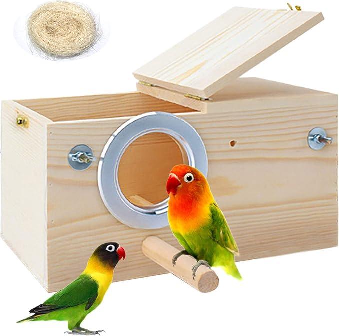 Parakeet Nesting Box Bird House Wood Breeding Box Parrots Mating Box for Lovebirds,Cockatoo,Budgie, Finch 13" x 7.5"