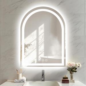 40"x30" Arched LED Mirror for Bathroom,Lighted Bathroom Vanity Mirror with Lights - Anti-Fog,Front Light and Backlit, Dimmable, 3 Colors,Mirror with Touch Sensor,Espejos para Baos