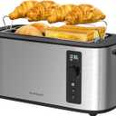 Toaster 4 Slice Long Extra Wide Slot 1.5" with Countdown Timer, 6 Browning Settings, Built-in Warming Rack, Bagel/Cancel/Defrost Functions, Removable Crumb Tray-Stainless Steel