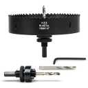 6-1/4 Inch Hole Saw with Arbor for Wood Metal Plastic, 6.25 in Bimetal Hole Cutter, Fast Chip Removal, Smooth Flat Drilling Edge, Lightweight & Portable (Black)