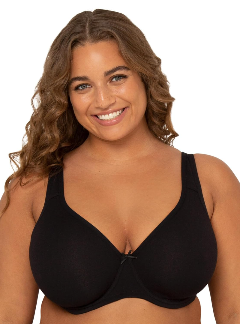 Fit For Me By Fruit of the Loom Women's Plus Size Cotton Unlined Underwire Bra-Pinch-Free Straps - Side and Back Smoothing, 38 DDD Black
