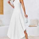 Fisoew Womens Summer Sleeveless Maxi Dress Asymmetrical Hem Crew Neck High Waist A Line Flowy Casual Long Beach Dress (White, M)