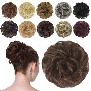 FESHFEN Messy Bun Hair Piece - Elastic Wavy Curly Hair Bun Scrunchies Extensions Synthetic Chignon Hairpieces for Women Girls, Brunette Brown 1.5 oz (Medium)