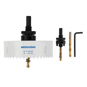 Mollom (114mm | 4-1/2") HSS M42 with 8% Cobalt BI-Metal Hole Saw with 2 Pilot Drill Bits & Arbor Smooth Cutting for PVC,Drywall,Wood,Plastic,Gypsum Board,Rubber