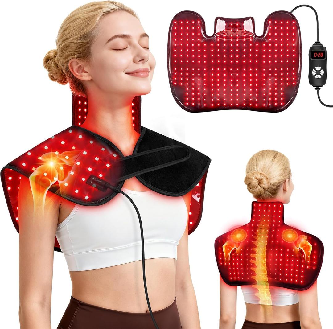 Red Light Therapy for Neck and Shoulders,288 Infrared Light Therapy for Neck Shoulder Pain Relief,660nm & 850nm Red Light Therapy Pad,Shoulder Wrap with Timer Remote Control for Home and Office Use