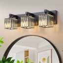 Black Vanity Light, 19.7" Modern Crystal Bathroom Light Fixtures Over Mirror 3-Light Bathroom Vanity Light