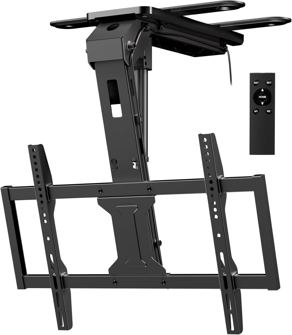 Motorized Ceiling TV Mount Flip Down with Remote for 37-75‘’ TVs, Black
