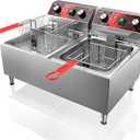 Deep Fryers Stainless Steel Commercial Deep fryer with Timer Dual Tank Electric Deep Fryer with 2 Baskets Large Capacity 10L X 2 Electric Countertop Fryer for Restaurant and Home, 120V 3600W