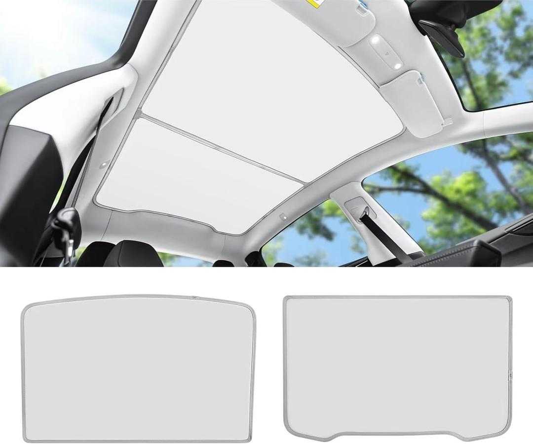 2025 Upgraded Tesla Model Y Sunshade roof, Non-Collapsing, snap-fit, Foldable, UV Blocking, Nano ice Crystal Coated Heat-Insulating Glass roof Sunshade (Set)