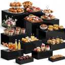 Leinuosen 10 Pcs Extra Large Acrylic Buffet Risers for Food Display Stands Box, Rectangle Catering Dessert Table Risers Decorative 7 to 16 Inch, Hollow Bottom for Weeding Brunch Party Supplies(Black)