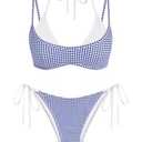 ZAFUL Women's Plaid Bikini Set Colorblock Dual Straps Halter String Tie Side 2 Piece Swimsuit Bathing Suit 0-Blue L