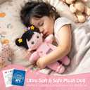 OUOZZZ Soft Baby Doll 10" - Asian Doll First Birthday Toys for 1 Year Old Girl, Ideal 1 Year Old Girl Gifts & Baby Girl Gifts, Snuggle Buddy for Infants Pink Straps Black Hair, B-bandeau Pants