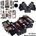 Joligrace Makeup Train Case Professional Adjustable - 6 Trays Cosmetic Cases Makeup Storage Organizer Box with Lock and Compartments 14 Inch Large Black