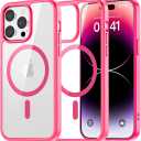 SUPFINE Magnetic for iPhone 14 Pro Max case, [Compatible with MagSafe][Clear Hard Back with Soft TPU Bumper][12FT Military Grade Drop Protection] Shockproof Phone Case, Clear Hot Pink
