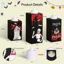 4 x BlcTec Halloween Decorations, 3 PCS Halloween Wood Candle Holders with LED Tea Lights & 3D Carving Craft, Spooky Wood Candle Centerpieces for Home, Table, Office, Tiered Tray, Shelf Dcor, Black Color