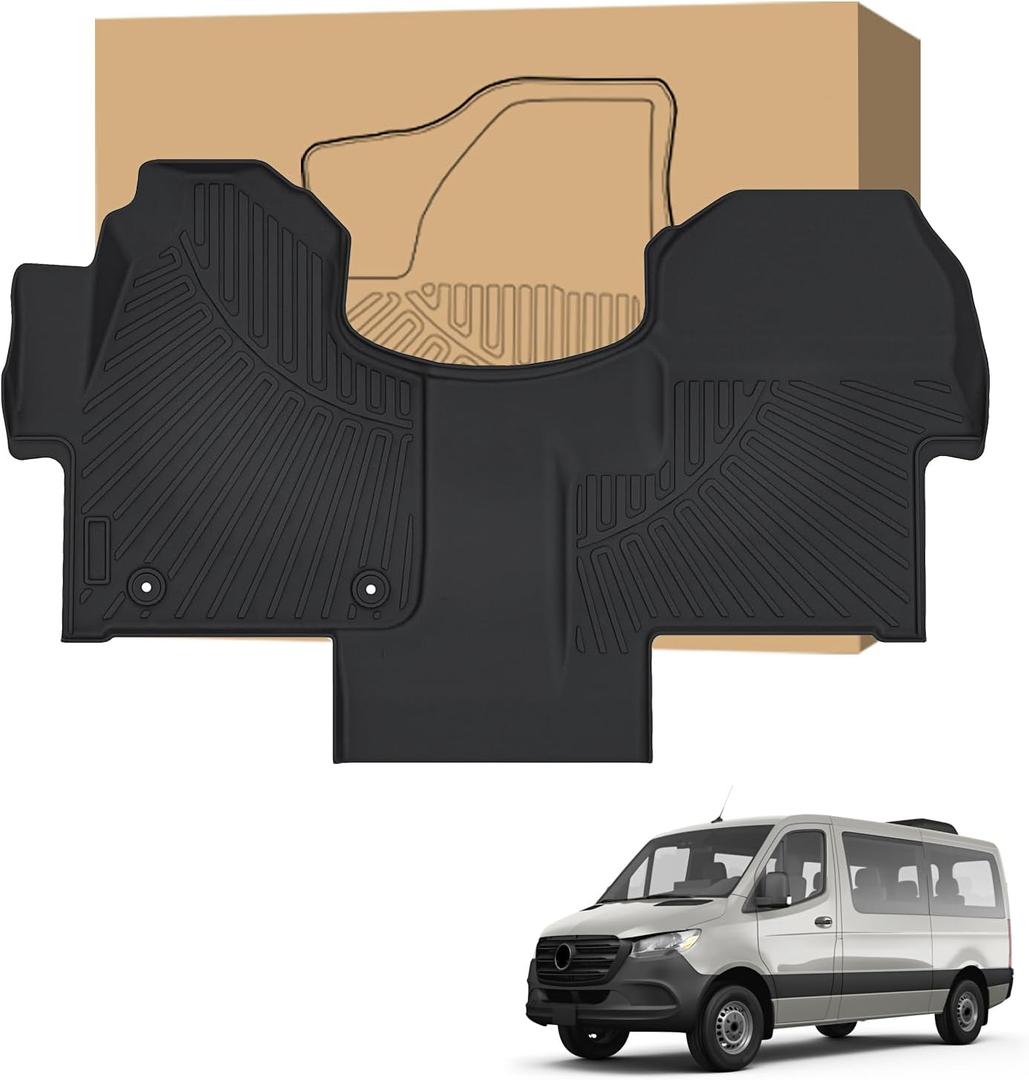 Peleus Floor Mats for Mercedes-Benz Sprinter 2500/3500 2025-2019,Only Fit Cargo Van,All Weather TPE Rubber Custom Fit Liners for 1st Row Bucket Seats,Mercedes-Benz Sprinter Accessories